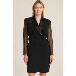 Joseph Ribkoff Black Halter Blazer Dress 2in1 Sheer Overlay Sheer Sleeve Size 10